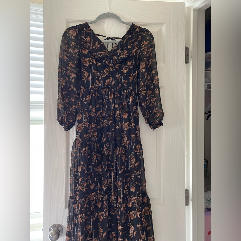 Womens Long Sleeve Floral Midi Dress size XS